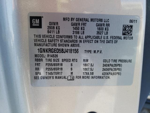 Photo 9 VIN: 1GNKRGED5BJ418156 - CHEVROLET TRAVERSE L 