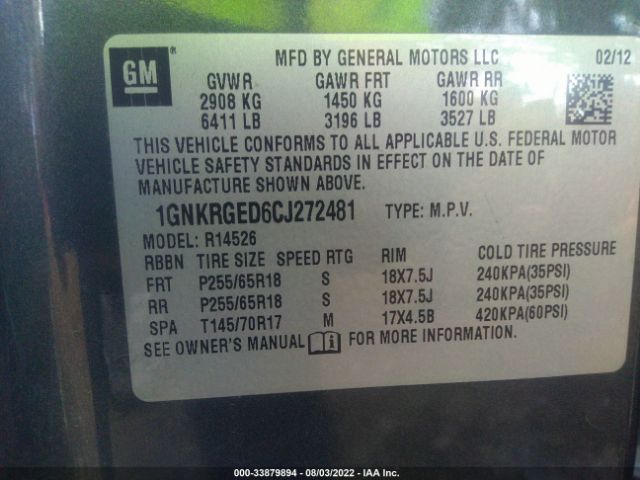 Photo 8 VIN: 1GNKRGED6CJ272481 - CHEVROLET TRAVERSE 