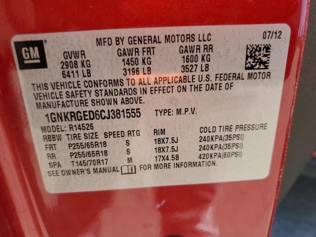 Photo 12 VIN: 1GNKRGED6CJ381555 - CHEVROLET TRAVERSE L 