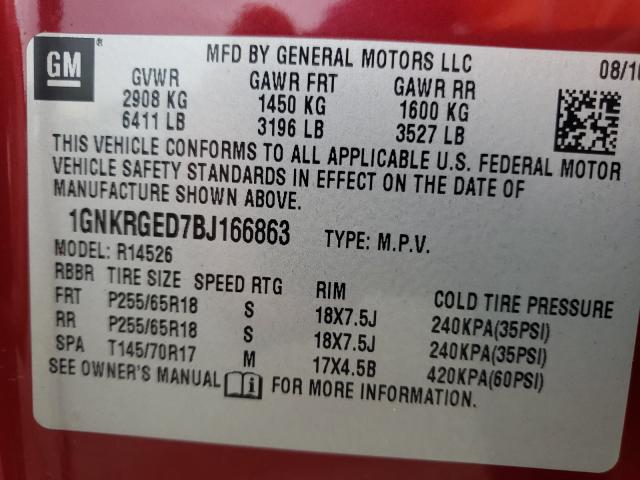 Photo 9 VIN: 1GNKRGED7BJ166863 - CHEVROLET TRAVERSE L 