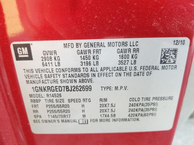 Photo 9 VIN: 1GNKRGED7BJ262699 - CHEVROLET TRAVERSE L 