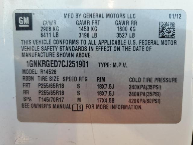 Photo 12 VIN: 1GNKRGED7CJ251901 - CHEVROLET TRAVERSE L 