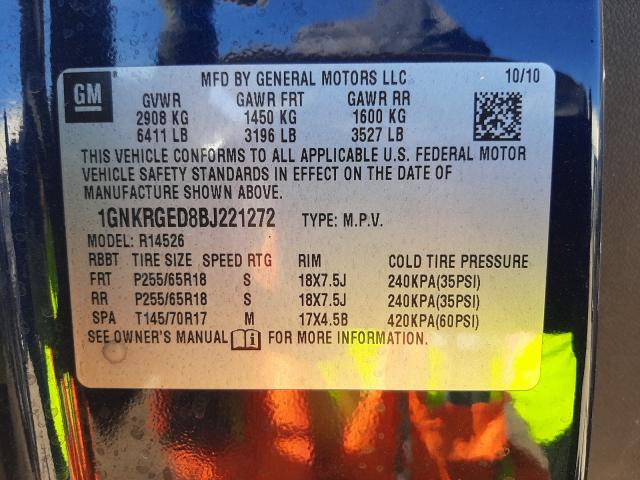 Photo 9 VIN: 1GNKRGED8BJ221272 - CHEVROLET TRAVERSE L 