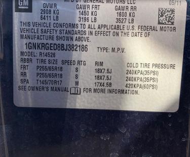 Photo 9 VIN: 1GNKRGED8BJ382186 - CHEVROLET TRAVERSE L 