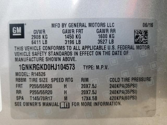 Photo 9 VIN: 1GNKRGKD0HJ104573 - CHEVROLET TRAVERSE L 