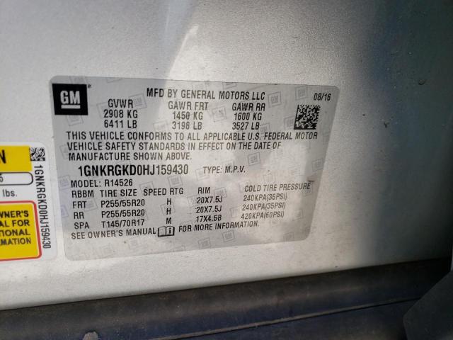 Photo 9 VIN: 1GNKRGKD0HJ159430 - CHEVROLET TRAVERSE L 