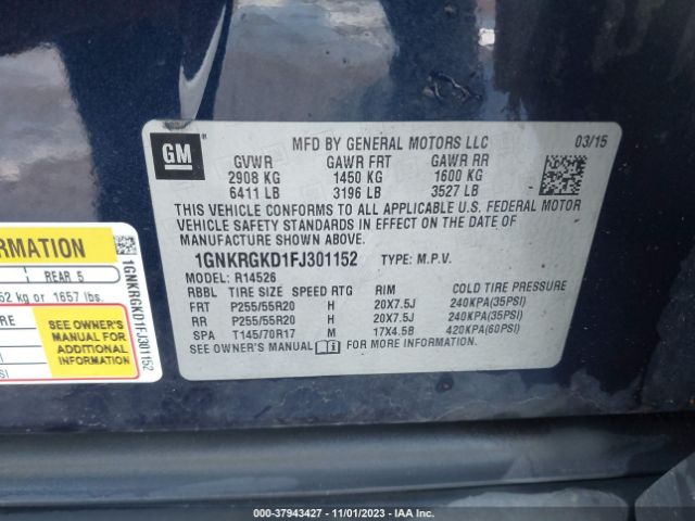 Photo 8 VIN: 1GNKRGKD1FJ301152 - CHEVROLET TRAVERSE 