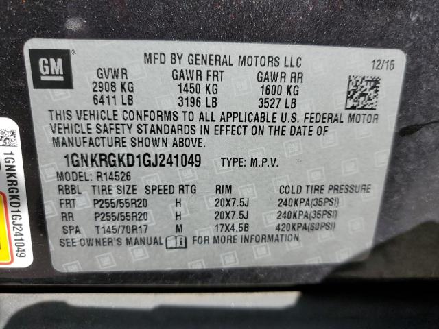 Photo 12 VIN: 1GNKRGKD1GJ241049 - CHEVROLET TRAVERSE 