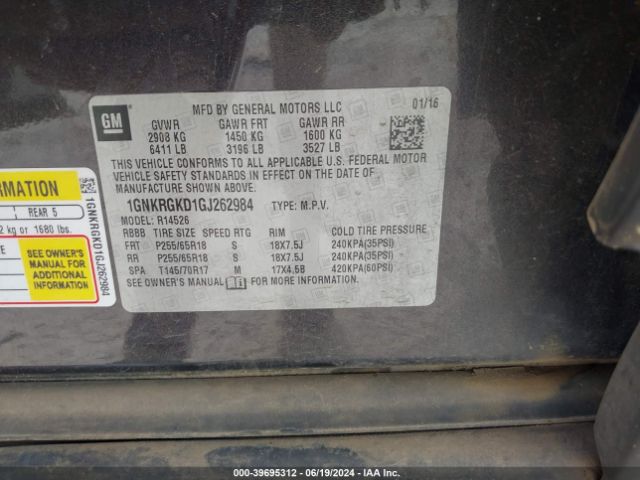 Photo 8 VIN: 1GNKRGKD1GJ262984 - CHEVROLET TRAVERSE 