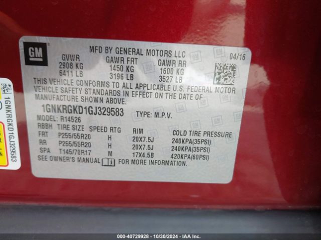 Photo 8 VIN: 1GNKRGKD1GJ329583 - CHEVROLET TRAVERSE 