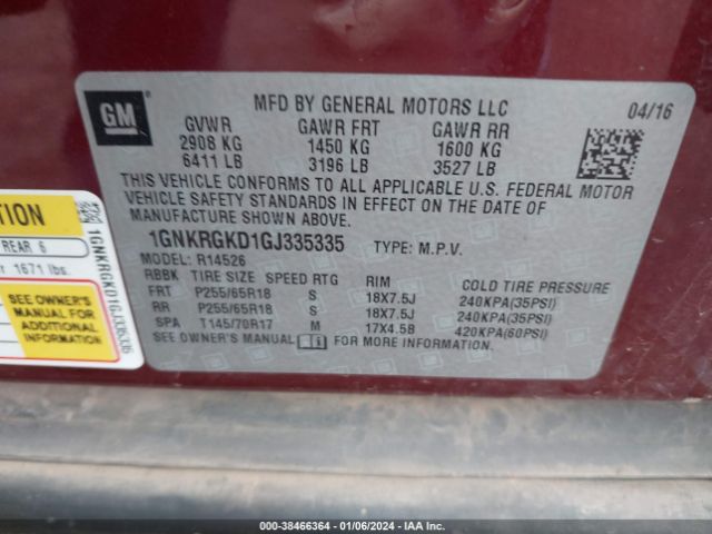 Photo 8 VIN: 1GNKRGKD1GJ335335 - CHEVROLET TRAVERSE 