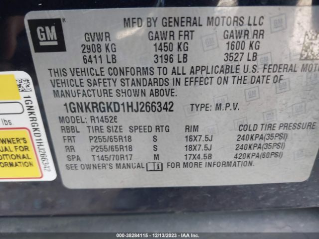 Photo 8 VIN: 1GNKRGKD1HJ266342 - CHEVROLET TRAVERSE 