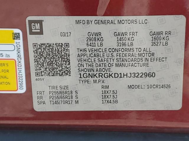 Photo 9 VIN: 1GNKRGKD1HJ322960 - CHEVROLET TRAVERSE L 