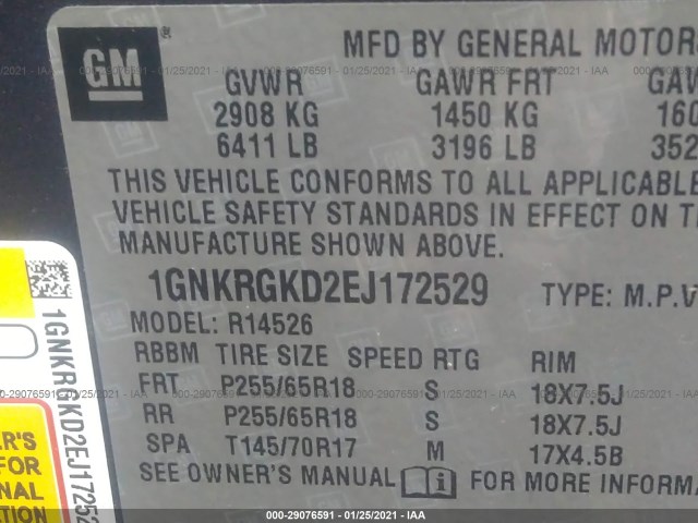 Photo 8 VIN: 1GNKRGKD2EJ172529 - CHEVROLET TRAVERSE 