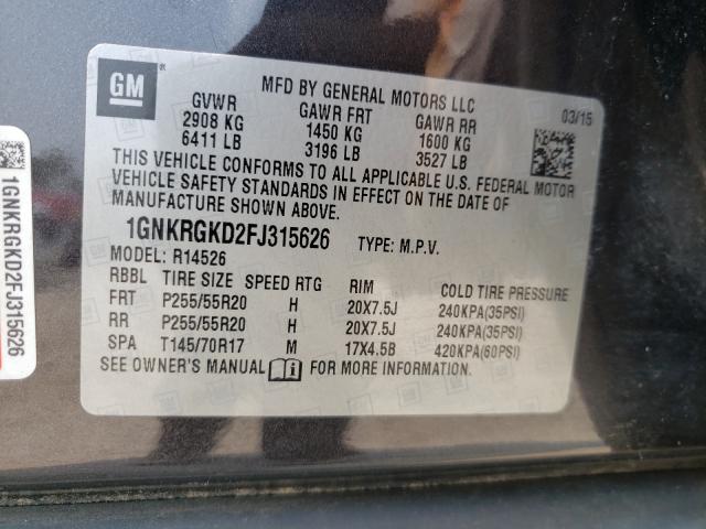 Photo 9 VIN: 1GNKRGKD2FJ315626 - CHEVROLET TRAVERSE L 