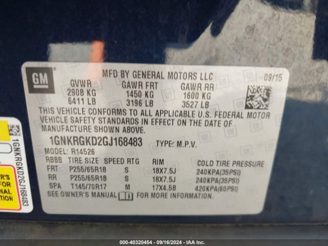 Photo 8 VIN: 1GNKRGKD2GJ168483 - CHEVROLET TRAVERSE 