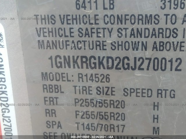 Photo 8 VIN: 1GNKRGKD2GJ270012 - CHEVROLET TRAVERSE 