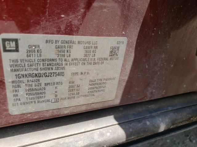 Photo 9 VIN: 1GNKRGKD2GJ275405 - CHEVROLET TRAVERSE L 