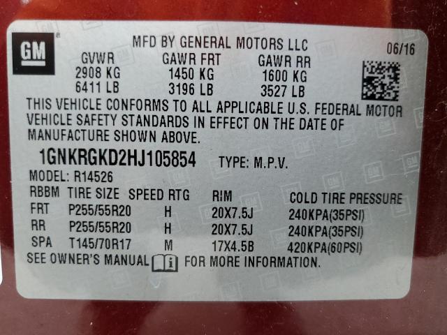 Photo 12 VIN: 1GNKRGKD2HJ105854 - CHEVROLET TRAVERSE 