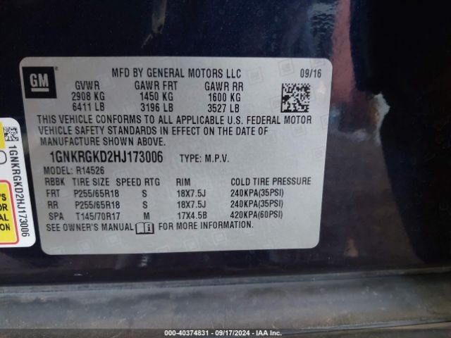 Photo 8 VIN: 1GNKRGKD2HJ173006 - CHEVROLET TRAVERSE 