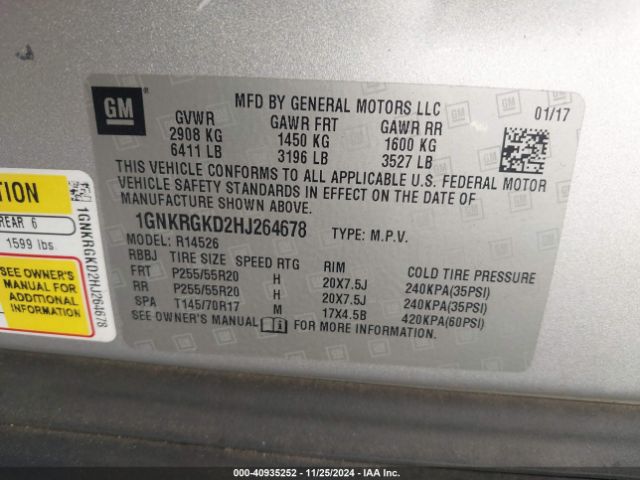 Photo 8 VIN: 1GNKRGKD2HJ264678 - CHEVROLET TRAVERSE 