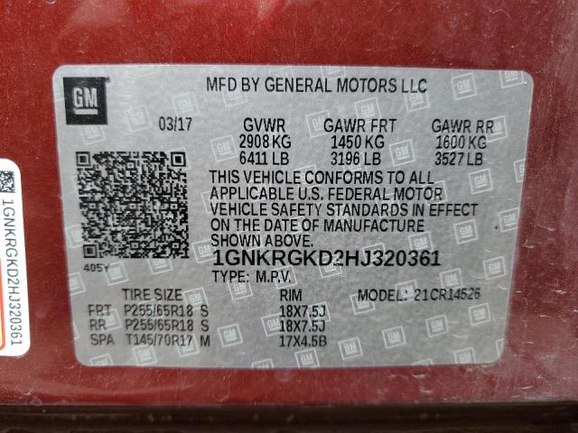 Photo 12 VIN: 1GNKRGKD2HJ320361 - CHEVROLET TRAVERSE L 