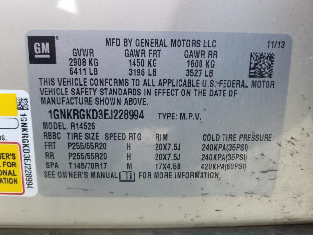 Photo 9 VIN: 1GNKRGKD3EJ228994 - CHEVROLET TRAVERSE L 