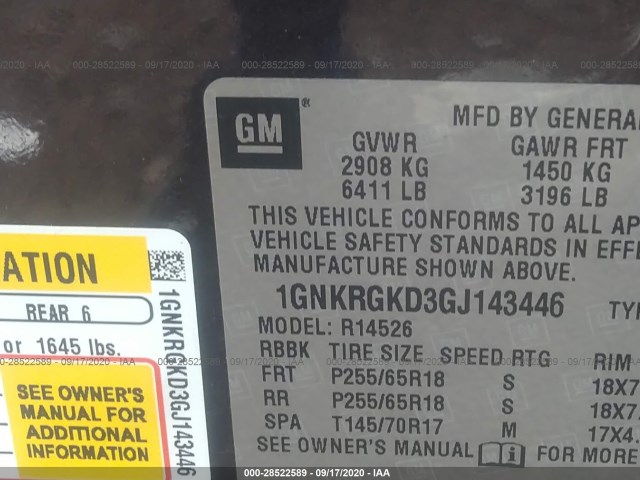 Photo 8 VIN: 1GNKRGKD3GJ143446 - CHEVROLET TRAVERSE 