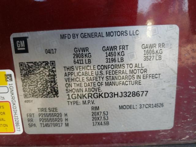 Photo 9 VIN: 1GNKRGKD3HJ328677 - CHEVROLET TRAVERSE 