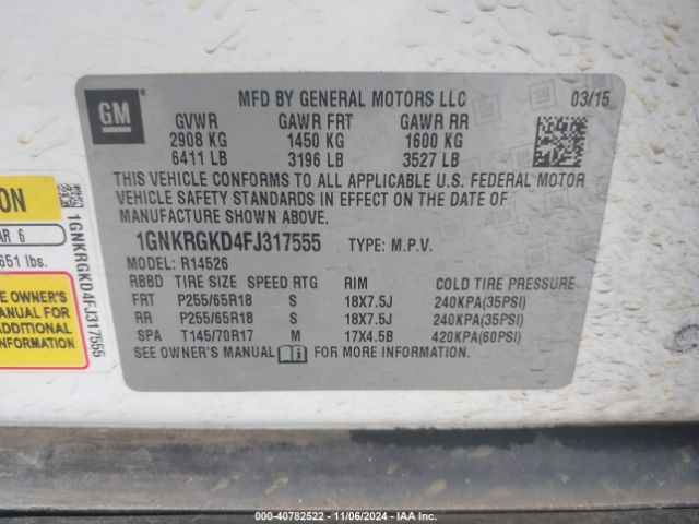 Photo 8 VIN: 1GNKRGKD4FJ317555 - CHEVROLET TRAVERSE 