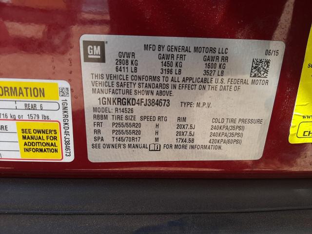 Photo 9 VIN: 1GNKRGKD4FJ384673 - CHEVROLET TRAVERSE L 