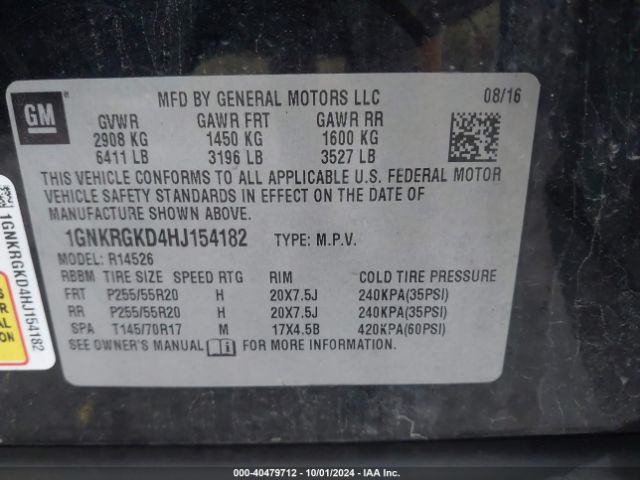 Photo 8 VIN: 1GNKRGKD4HJ154182 - CHEVROLET TRAVERSE 