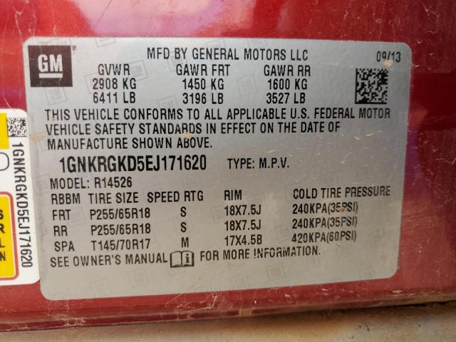 Photo 11 VIN: 1GNKRGKD5EJ171620 - CHEVROLET TRAVERSE 