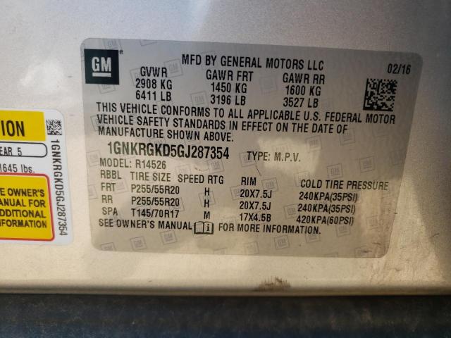 Photo 9 VIN: 1GNKRGKD5GJ287354 - CHEVROLET TRAVERSE L 