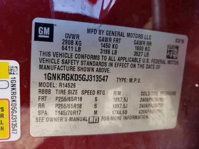 Photo 13 VIN: 1GNKRGKD5GJ313547 - CHEVROLET TRAVERSE 