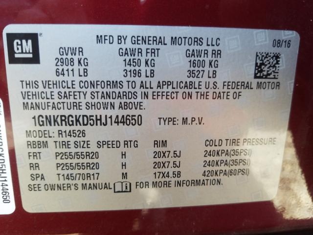 Photo 9 VIN: 1GNKRGKD5HJ144650 - CHEVROLET TRAVERSE L 