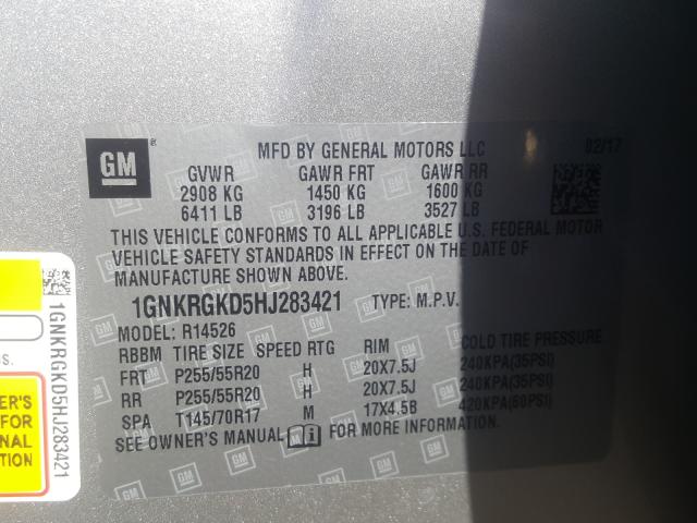 Photo 9 VIN: 1GNKRGKD5HJ283421 - CHEVROLET TRAVERSE L 