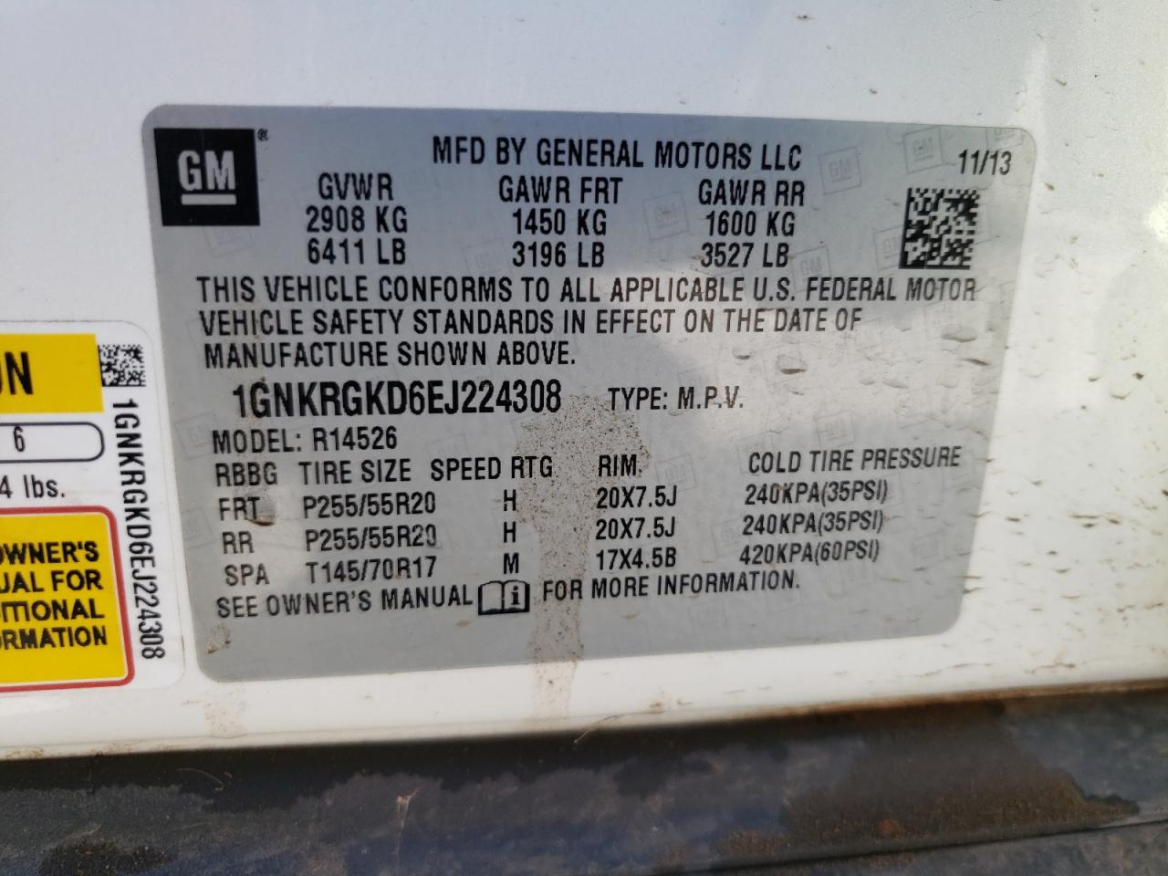 Photo 13 VIN: 1GNKRGKD6EJ224308 - CHEVROLET TRAVERSE 