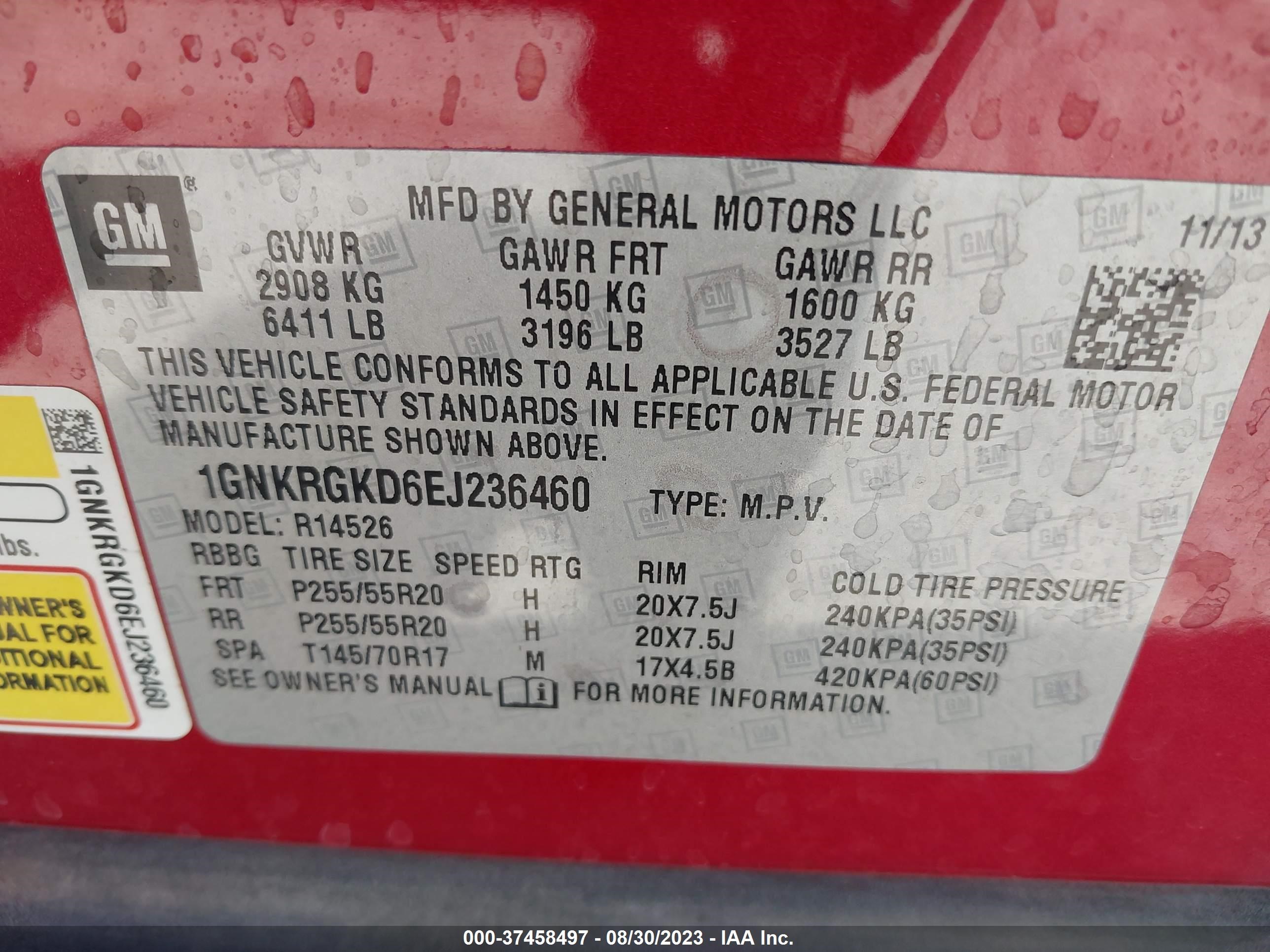 Photo 8 VIN: 1GNKRGKD6EJ236460 - CHEVROLET TRAVERSE 