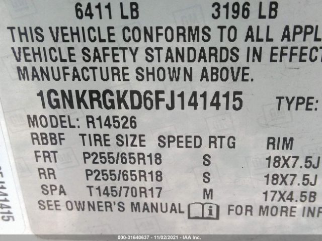 Photo 8 VIN: 1GNKRGKD6FJ141415 - CHEVROLET TRAVERSE 