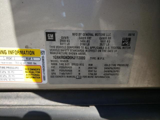 Photo 9 VIN: 1GNKRGKD6HJ113889 - CHEVROLET TRAVERSE L 