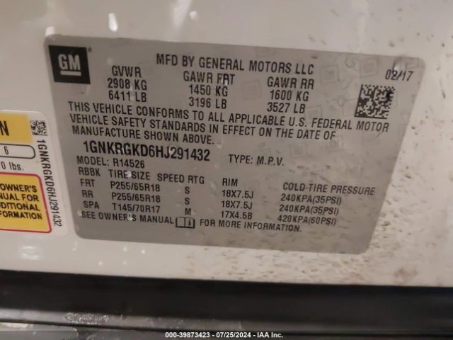 Photo 8 VIN: 1GNKRGKD6HJ291432 - CHEVROLET TRAVERSE 