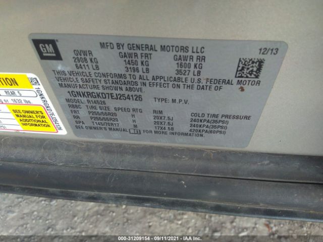 Photo 8 VIN: 1GNKRGKD7EJ254126 - CHEVROLET TRAVERSE 