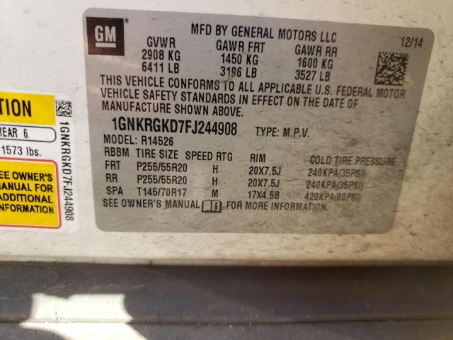 Photo 9 VIN: 1GNKRGKD7FJ244908 - CHEVROLET TRAVERSE L 