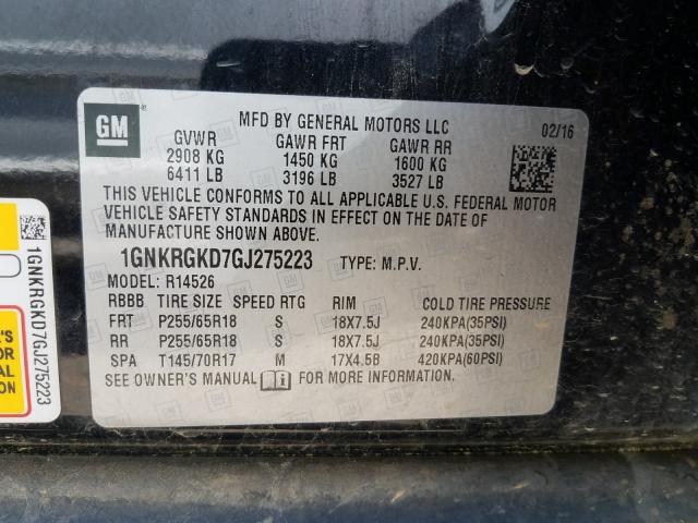 Photo 9 VIN: 1GNKRGKD7GJ275223 - CHEVROLET TRAVERSE L 