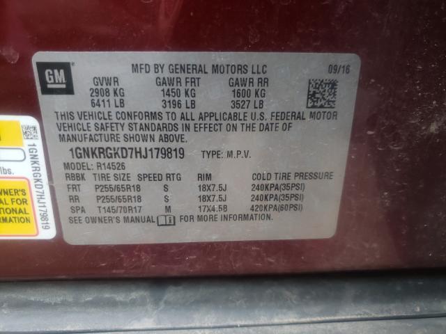 Photo 9 VIN: 1GNKRGKD7HJ179819 - CHEVROLET TRAVERSE L 