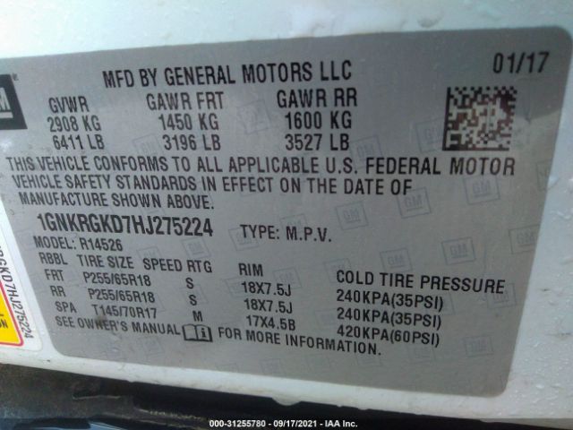 Photo 8 VIN: 1GNKRGKD7HJ275224 - CHEVROLET TRAVERSE 