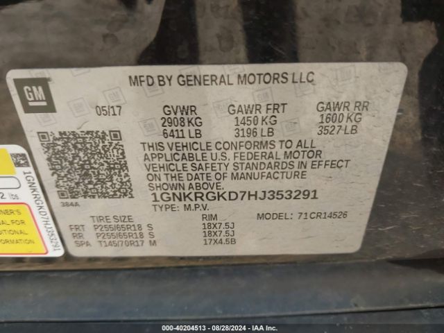 Photo 8 VIN: 1GNKRGKD7HJ353291 - CHEVROLET TRAVERSE 