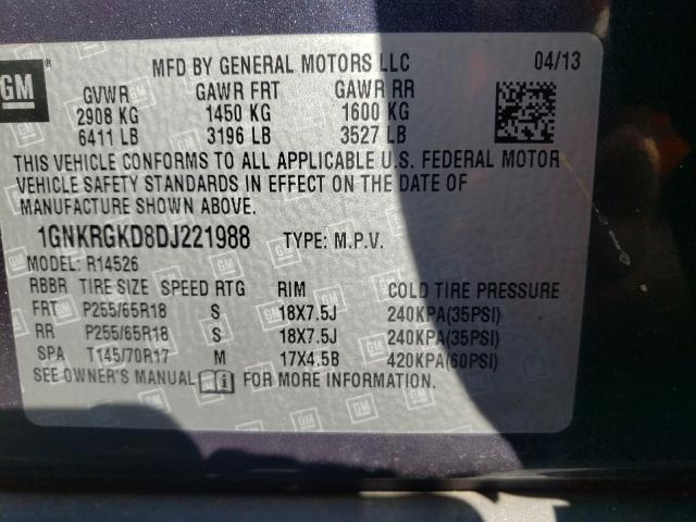 Photo 9 VIN: 1GNKRGKD8DJ221988 - CHEVROLET TRAVERSE L 