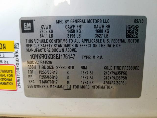 Photo 9 VIN: 1GNKRGKD8EJ176147 - CHEVROLET TRAVERSE L 